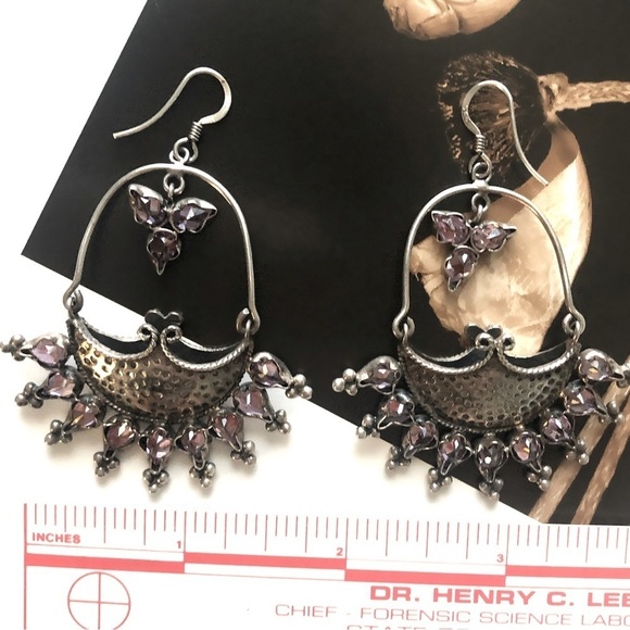 Vintage Sterling Silver Artisan Bohemian Boho Indian Earrings - Picture 2 of 4